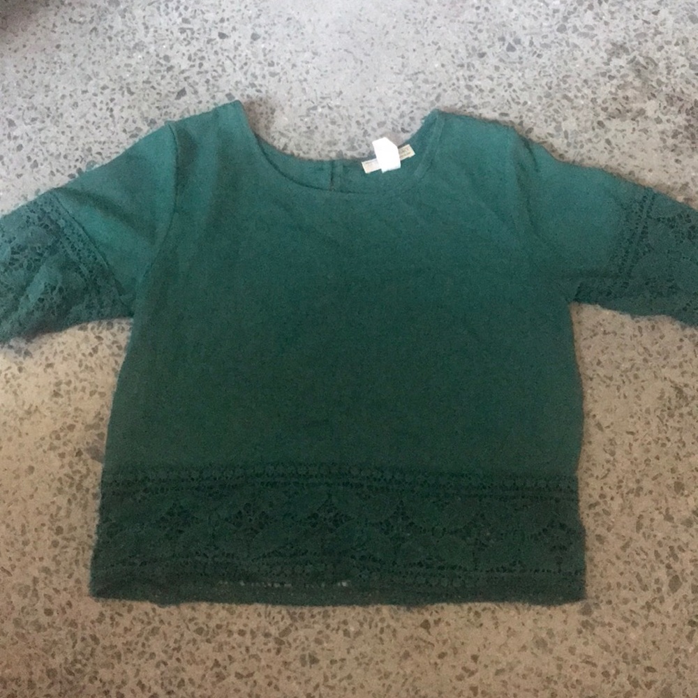 Green crop top with lace detailing
